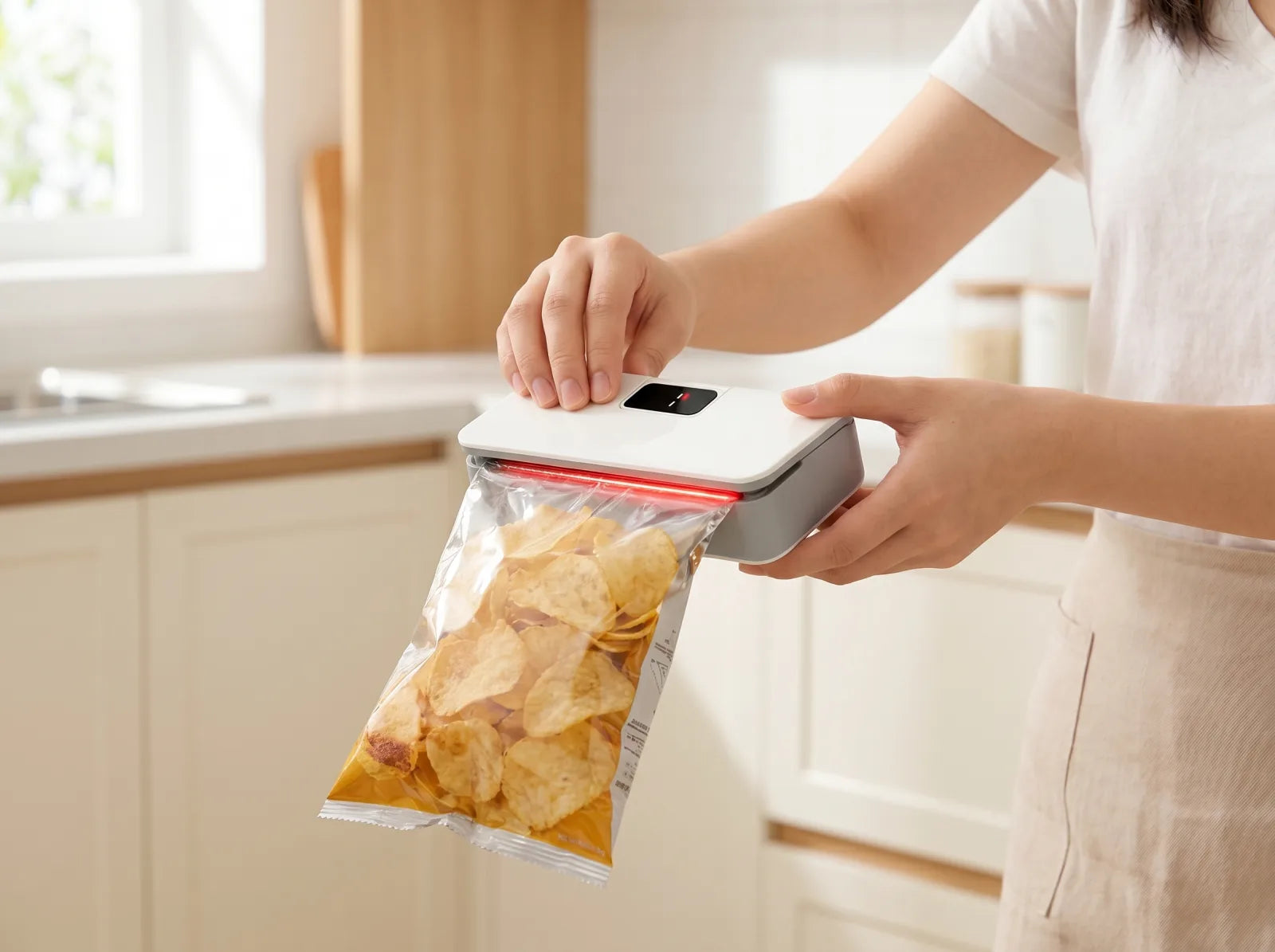 Sealing a bag of chips with SealMate