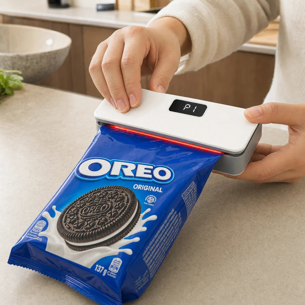 SealMate resealing an Oreo packet