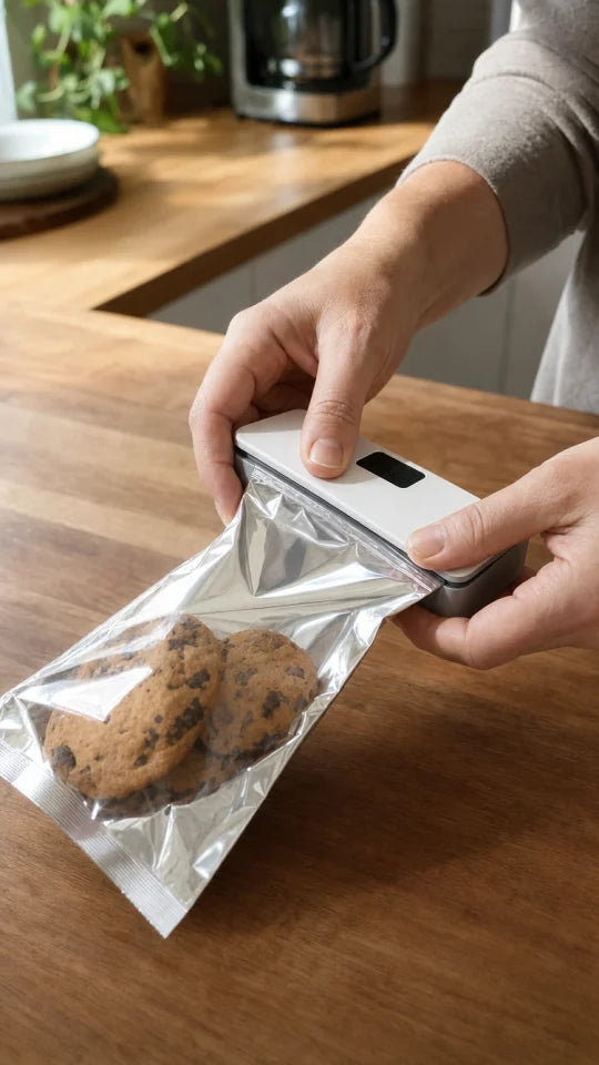 Customer sealing a snack bag with SealMate